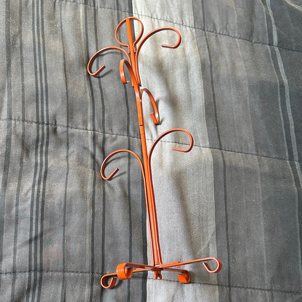 Vintage Orange Metal Coffee Cup Hook Stand